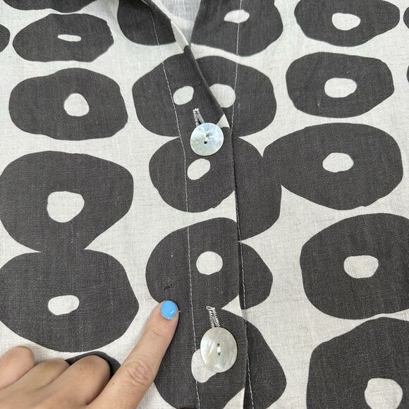 Christopher Calvin Linen Top Small Beige Gray Geometric Shirt Lagenlook Modern - Picture 5 of 12